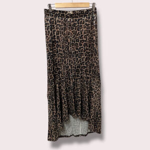 “L&B Leopard Sequin Midi Skirt High Low Animal Print Stretch Women’s M”